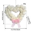 Heart-shaped white faux rose wreath with a delicate pink organza bow for weddings - White