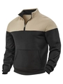 Men's khaki and black quarter-zip waffle pullover with quilted diamond pattern - Black