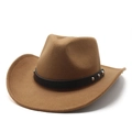 Detail of camel wool fedora hat featuring black leather band with silver metal studs - M (56-58cm) / Light Coffee