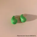 Neon green teardrop earrings with artistic marble swirl pattern in stainless steel - Fluorescent Green (KDE2673)