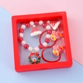 Kids Christmas hair accessories gift set with pearl bracelet and festive elk snowflake clips - Style 1