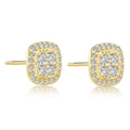 Elegant gold square cushion stud earrings encrusted with sparkling clear cubic zirconia stones - French Light Luxury Stud Earrings / Gold