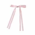 Pink satin ribbon bow hair clip with long streamers for elegant styling - Ribbon Duckbill Clip / Pink