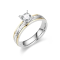 Titanium steel couple's ring with two-tone gold-silver finish and sparkling center - Size 5 / Two-Tone Gold (With Rhinestone)