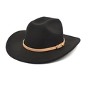Dettaglio cappello in lana nero con fascia in pelle marrone chiaro e fibbia dorata - M (56-58cm) / Nero