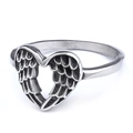 Retro-Ring aus Edelstahl mit detailliert geschnitzten Federflügeln in Herzform - US 5 / Antik-Silber (13402)