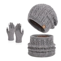 Winter 3-piece knit hat scarf and touchscreen gloves set in grey with thick fleece lining - 3-Piece Set (Hat+Scarf+Gloves) / Mixed Grey