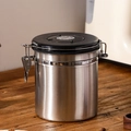 Stainless steel airtight storage jar with black date tracking lid on wooden table - 1.2L / Natural