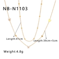 Detailed view of dual-layer gold butterfly necklace with 41cm and 39cm length specs - 18K Gold Plated