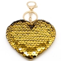 Sparkling gold heart sequin keychain with metallic ring and lobster clasp for bags - Gold