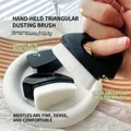 Triangle nail dust brush with black ergonomic handle, white bristles and dust cover - No. 15 (Finger Grip Brush)