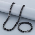 Detalle del conjunto de collar y pulsera bizantina de acero oscuro vintage con relieves - Pulsera 21.5cm / Negro