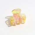 Detail shot of marble pattern hair claw clip with pink and yellow gradient resin texture - Pink Yellow Gradient