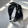 Glossy black PU leather wide knot headband with vintage fashion style for women - Black