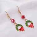 Christmas wreath earrings with golden hooks, red beads and green enamel finish - 66. Crystal Flower Wreath Earrings