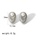 Macro detail of silver tear-drop earrings with white pearl and ribbed metal texture - Silver (TE6565-S)