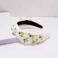 White knotted headband with yellow pineapple metal charms and sparkling rhinestones - Pineapple Style