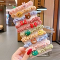 Close-up of 10-piece plaid hair scrunchie set with cartoon rabbits, bears and frogs - 5# Rabbit Smile 10-Piece Set