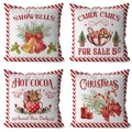 Set of 4 Christmas pillow covers with watercolor nutcracker and hot cocoa illustrations - Red Stripe Watercolor