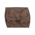 Detail of soft brown textured fabric baby headband featuring a large bow on white background - Dark Gray