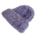 Winter plush knit hat for women in soft purple faux fur texture and minimalist style - Purple