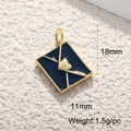 Detail of gold-plated envelope pendant with heart inlay and size specs 18x11mm - Gold Heart Black Envelope