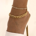 Elegantes Set goldener Fußkettchen mit Strasskette und dicker Panzerkette für Damen - Gold