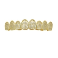 Gold-plated hip hop grillz featuring 8-tooth rows encrusted with sparkling white cubic zirconia - 8-Teeth Top (with Molding Bar) / Gold