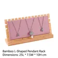Pink velvet and bamboo wood L-shaped jewelry display stand for necklaces and pendants - Pink Velvet