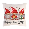 Christmas pillowcase with three red polka dot gnomes and Happy New Year script - 45x45CM (No Core) / 3605-4 Happy New Year Gnomes