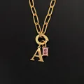Halskette aus 14K vergoldetem Edelstahl mit rosa Stein und Buchstabe A Anhänger - Buchstabe A / Gold