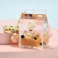 Portachiavi orso bubble tea in acrilico con liquido marrone e glitter - Scatola di Bambola + Perla Colorata