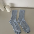 Light blue crew socks with colorful confetti texture and ribbed knit cotton finish - One Size / Blue