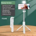 White Bluetooth selfie stick tripod with LED fill light and 700mm extension - White 70cm Version With Fill Light (F210S)