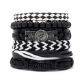 Set bracciali multistrato da uomo con perline bianche e nere e ciondolo Yin Yang - Stile Tai Chi Bianco e Nero