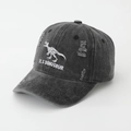 Close-up of dinosaur skeleton embroidery and distressed details on washed denim cap - 52cm (2-6 Years) / Black