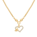 Golden heart necklace with sparkling rhinestones, butterfly detail and elegant box chain - Bowknot Heart Pendant (X807)