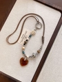 Tiger eye heart pendant necklace with 18k gold plating and vintage beaded chain design - Brown Amber Heart Style (7#)