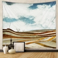 Detail of abstract landscape wall tapestry with layered golden hills and blue sky clouds - Blue Sky White Clouds Brown Hills (GT428-25)