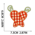 Detail of heart-shaped carrot embroidery patch with precise size measurements in cm and inch - Letter X