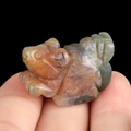 Mini natural agate stone frog carving with vibrant multi-color textures and smooth finish - India Agate