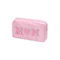 Beauty case in nylon rosa con toppe MOM in ciniglia e bordi dorati scintillanti - Taglia S / Rosa chiaro