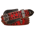 Red Belt Black Rhinestone Skull