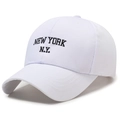 White cotton baseball cap featuring black New York embroidered text and curved brim - Adjustable / White