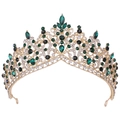 Lussuosa corona da sposa dorata con cristalli verde smeraldo e strass per matrimoni - Oro KC Diamante Bianco + Diamante Verde