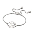Bracelet ajustable en acier inoxydable avec pendentif carte du monde ajouré et petit cœur - Couleur Acier (KB121718-Z)