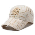 Berretto beige con stampa di lettere marroni e ricamo del logo dorato in rilievo - Regolabile / Beige