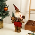 Standing Santa Claus doll in red and brown outfit holding a gift box and mini tree - Red-Brown Small 33cm