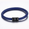 Dunkelblaues geflochtenes Lederarmband für Herren mit schwarzem Magnetverschluss - Blau (KB115248-KFC)