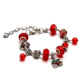 Christmas charm bracelet with red crystal beads, silver snake chain, and bell pendants - SD-0030/Red Snowman Beaded
